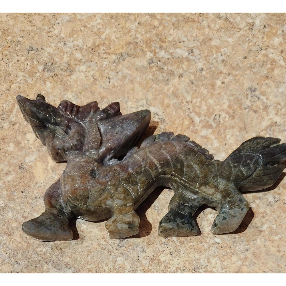 Beautiful Ocean Jasper Dragon, Large Dragon, 7" x 4", Carved Crystal Dragon